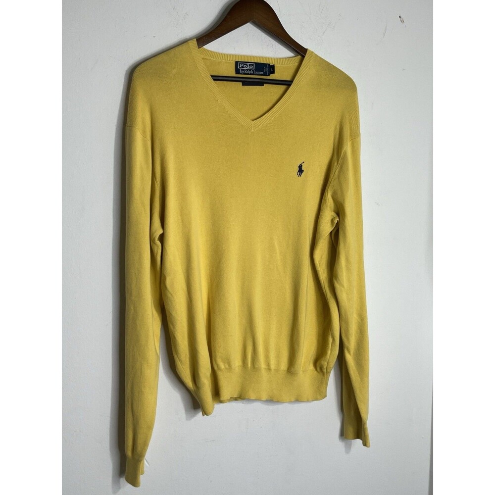 Polo Ralph Lauren L Men’s Pima Cotton Soft Yellow Pullover V Neck Sweater